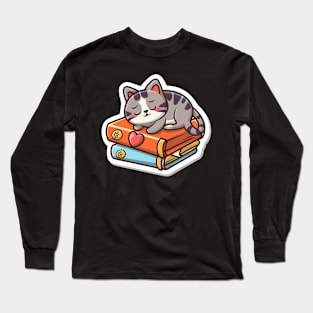 Cute cat sleeping on book Long Sleeve T-Shirt